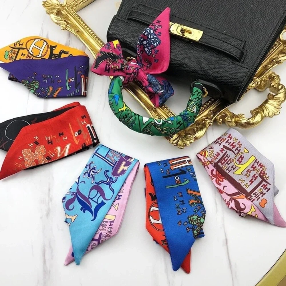 Small Silky Scarf Women’s Men’s Luxury Paris Print Handle Bag Neck Ribbon Famous
